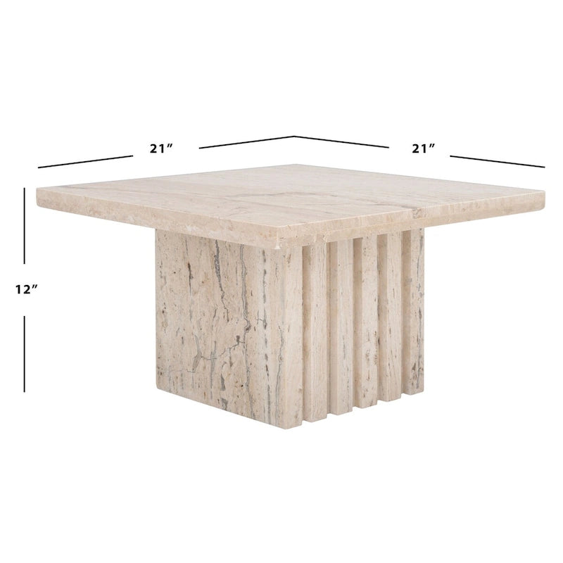 Off White Square Marble Accent Table, Fluted Base, 1-Piece