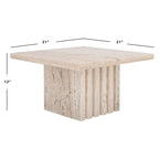 Off White Square Marble Accent Table, Fluted Base, 1-Piece