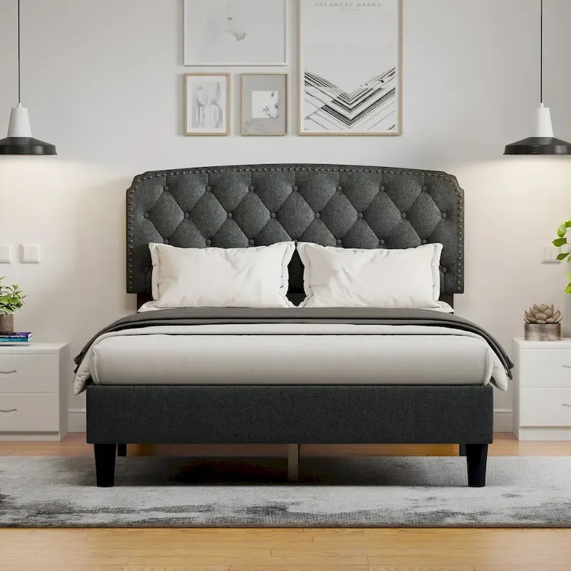 Grey King Size Button-Tufted Upholstered Headboard, For 1–2 Users