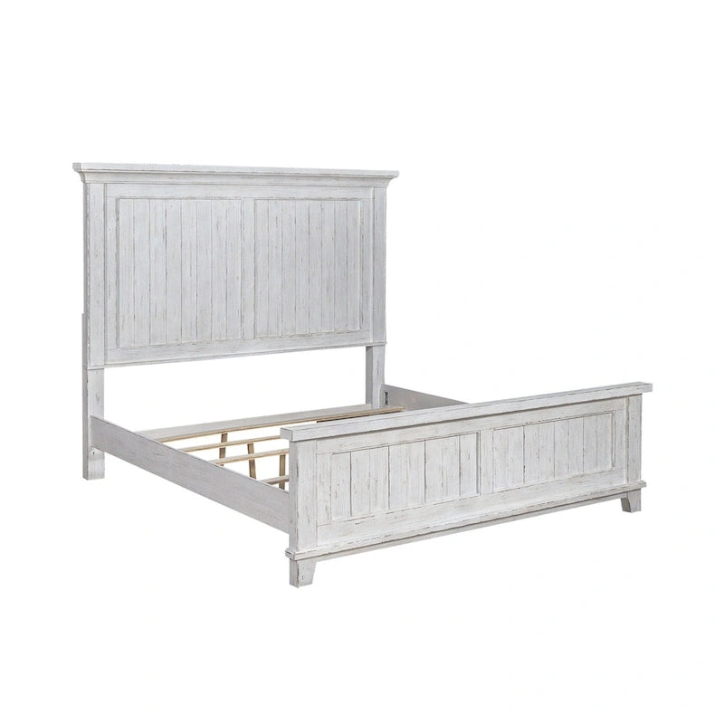 White & Tobacco 4-Piece Panel Bedroom Set (Queen/King) – Farmhouse Style, Sleeps 1–2