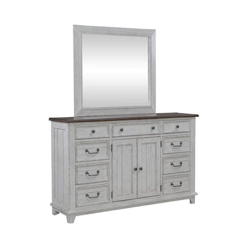 White & Tobacco 4-Piece Panel Bedroom Set (Queen/King) – Farmhouse Style, Sleeps 1–2
