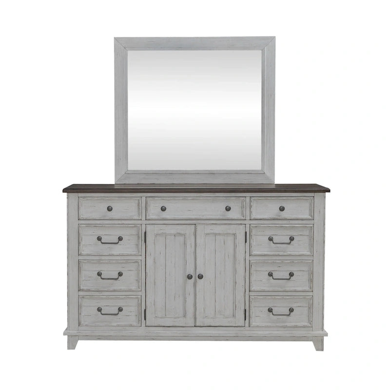 White & Tobacco 4-Piece Panel Bedroom Set (Queen/King) – Farmhouse Style, Sleeps 1–2