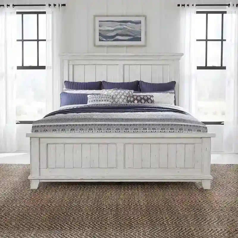 White & Tobacco 4-Piece Panel Bedroom Set (Queen/King) – Farmhouse Style, Sleeps 1–2