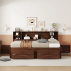 Full Size Storage Bed with Bookcase Headboard, 4 Drawers & 2 Cabinets, Antique Brown, 1-Person