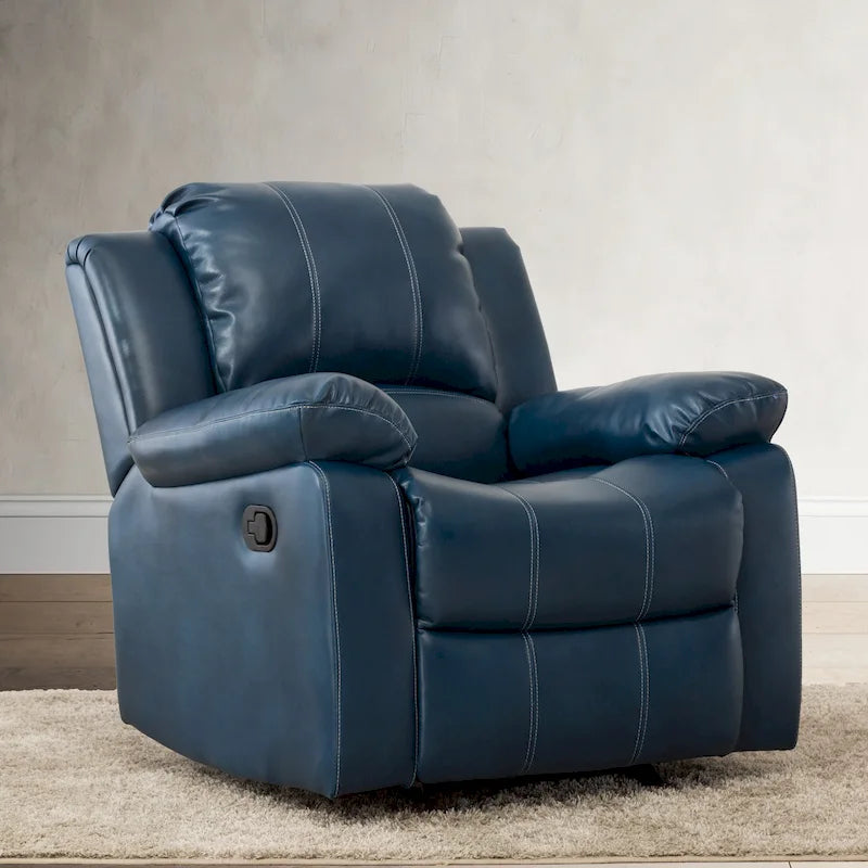 Navy Blue / Caramel / Ivory PU Leather Recliner Chair, Single Seat