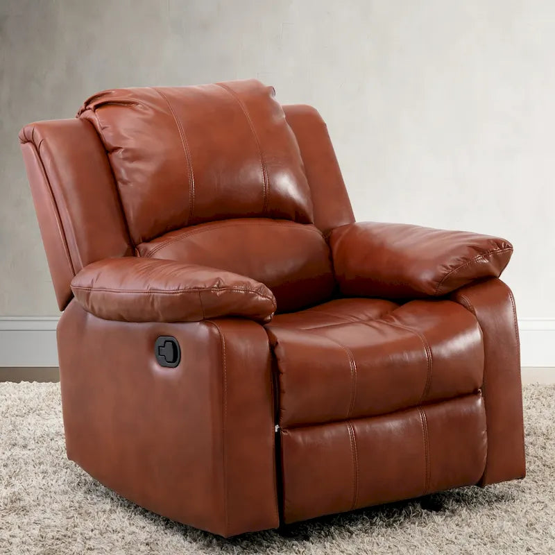 Navy Blue / Caramel / Ivory PU Leather Recliner Chair, Single Seat