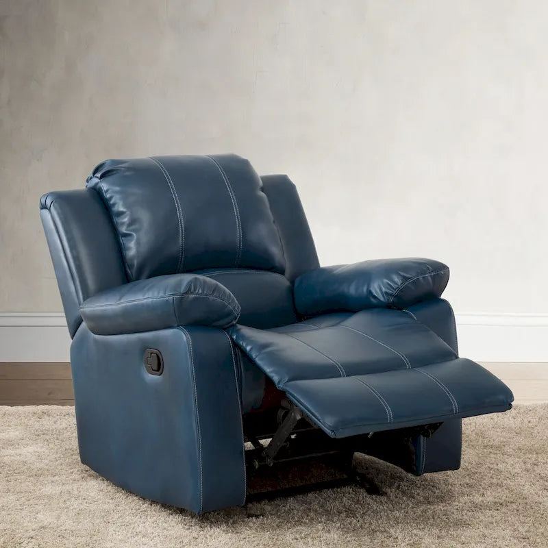 Navy Blue / Caramel / Ivory PU Leather Recliner Chair, Single Seat