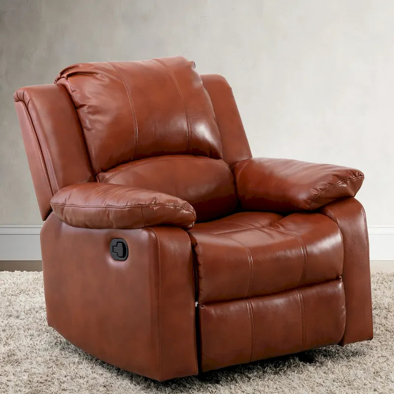 Navy Blue / Caramel / Ivory PU Leather Recliner Chair, Single Seat