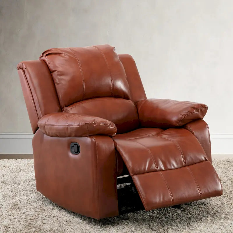 Navy Blue / Caramel / Ivory PU Leather Recliner Chair, Single Seat