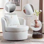 White Round Swivel Accent Chair, Lamb Wool, Single Seat
