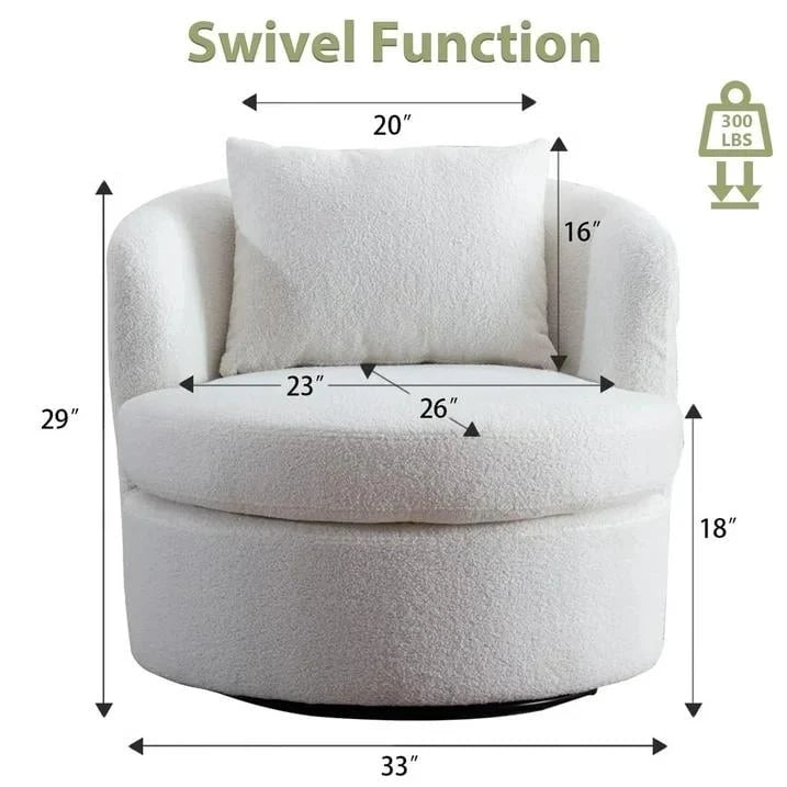 White Round Swivel Accent Chair, Lamb Wool, Single Seat