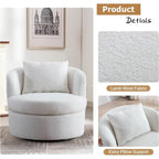 White Round Swivel Accent Chair, Lamb Wool, Single Seat