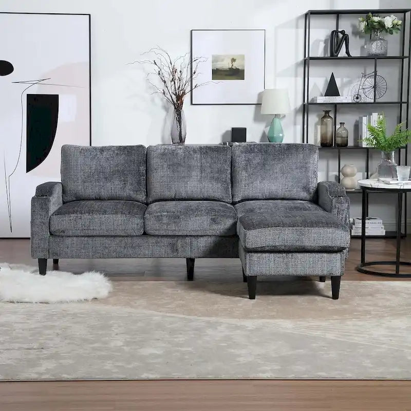 Grey / Teal / Beige / Pink / Emerald / Yellow / Orange Chenille L-Shaped Sectional Sofa with Storage Ottoman, Seats 3–4