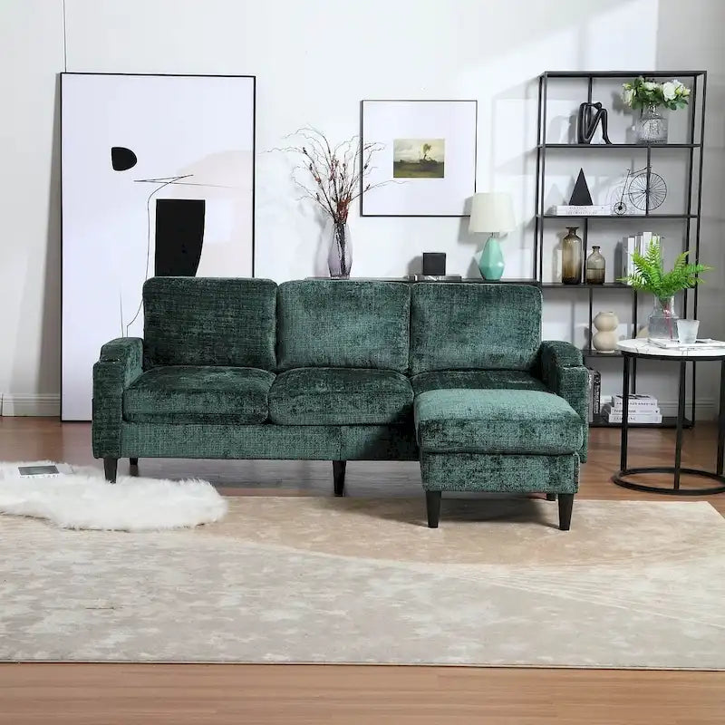 Grey / Teal / Beige / Pink / Emerald / Yellow / Orange Chenille L-Shaped Sectional Sofa with Storage Ottoman, Seats 3–4