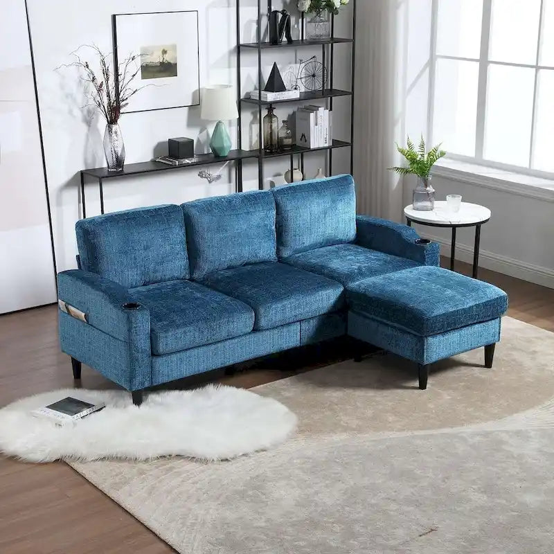 Grey / Teal / Beige / Pink / Emerald / Yellow / Orange Chenille L-Shaped Sectional Sofa with Storage Ottoman, Seats 3–4