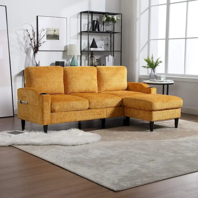 Grey / Teal / Beige / Pink / Emerald / Yellow / Orange Chenille L-Shaped Sectional Sofa with Storage Ottoman, Seats 3–4