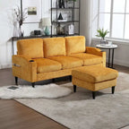 Grey / Teal / Beige / Pink / Emerald / Yellow / Orange Chenille L-Shaped Sectional Sofa with Storage Ottoman, Seats 3–4