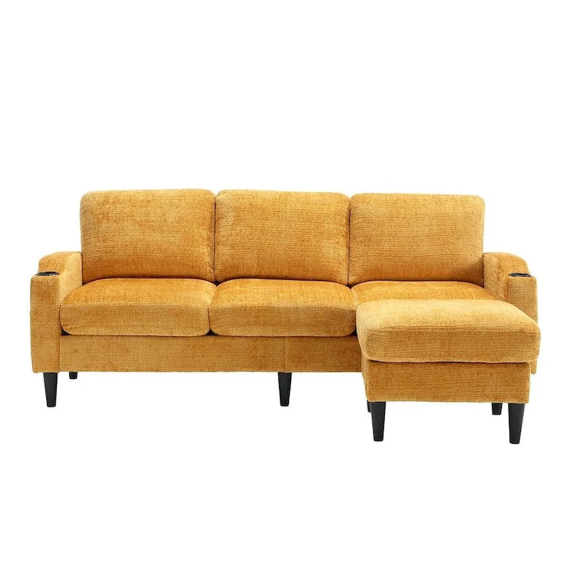 Grey / Teal / Beige / Pink / Emerald / Yellow / Orange Chenille L-Shaped Sectional Sofa with Storage Ottoman, Seats 3–4