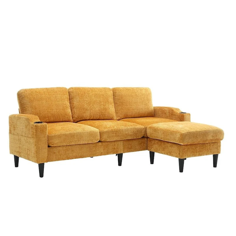 Grey / Teal / Beige / Pink / Emerald / Yellow / Orange Chenille L-Shaped Sectional Sofa with Storage Ottoman, Seats 3–4