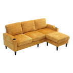 Grey / Teal / Beige / Pink / Emerald / Yellow / Orange Chenille L-Shaped Sectional Sofa with Storage Ottoman, Seats 3–4