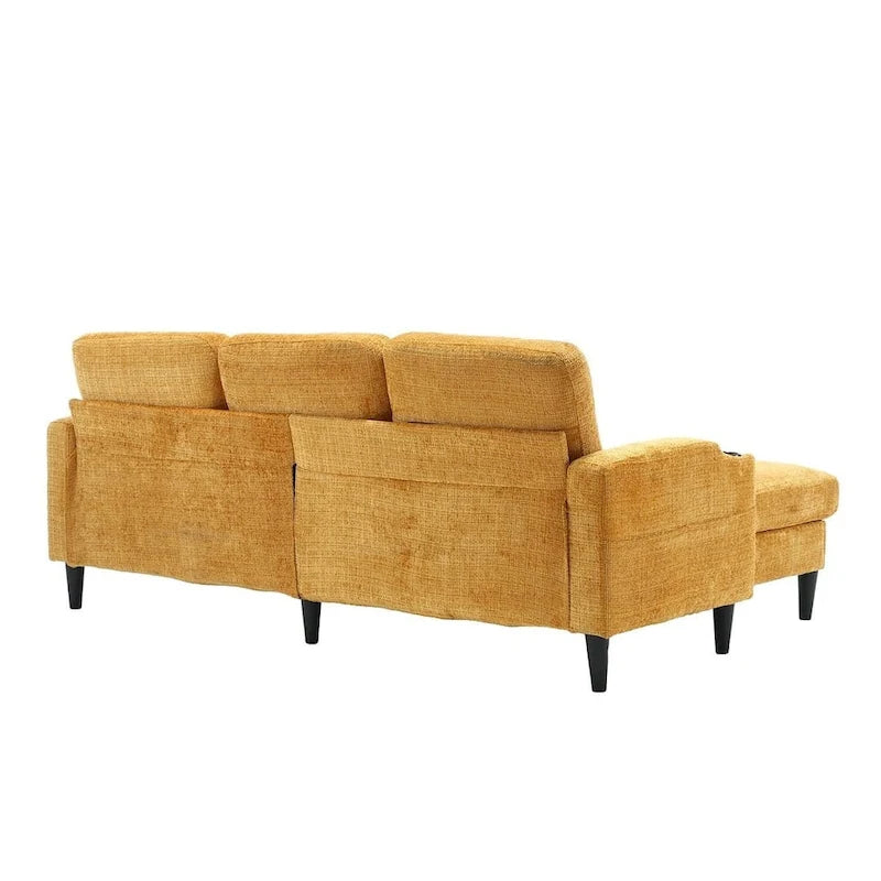 Grey / Teal / Beige / Pink / Emerald / Yellow / Orange Chenille L-Shaped Sectional Sofa with Storage Ottoman, Seats 3–4