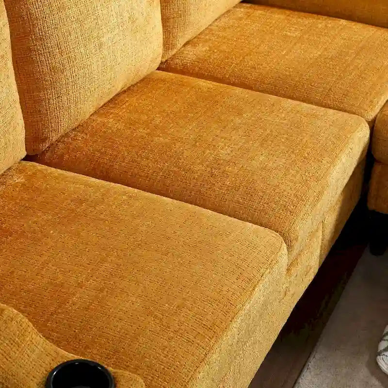 Grey / Teal / Beige / Pink / Emerald / Yellow / Orange Chenille L-Shaped Sectional Sofa with Storage Ottoman, Seats 3–4
