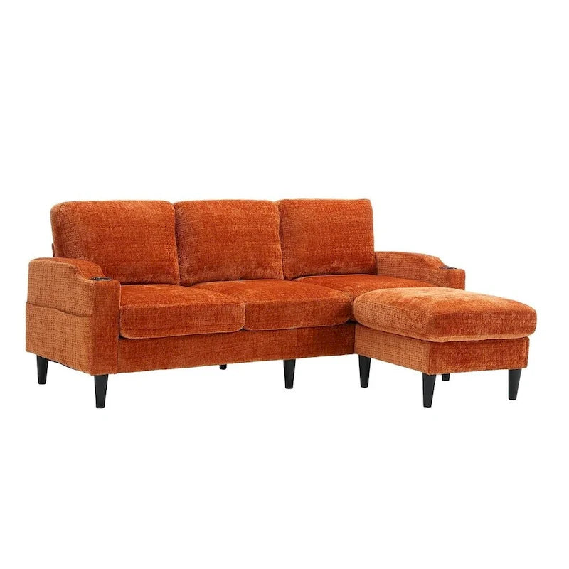 Grey / Teal / Beige / Pink / Emerald / Yellow / Orange Chenille L-Shaped Sectional Sofa with Storage Ottoman, Seats 3–4