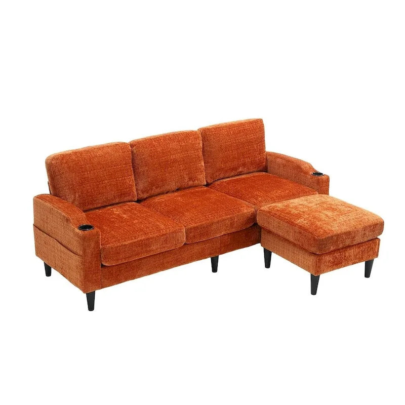 Grey / Teal / Beige / Pink / Emerald / Yellow / Orange Chenille L-Shaped Sectional Sofa with Storage Ottoman, Seats 3–4