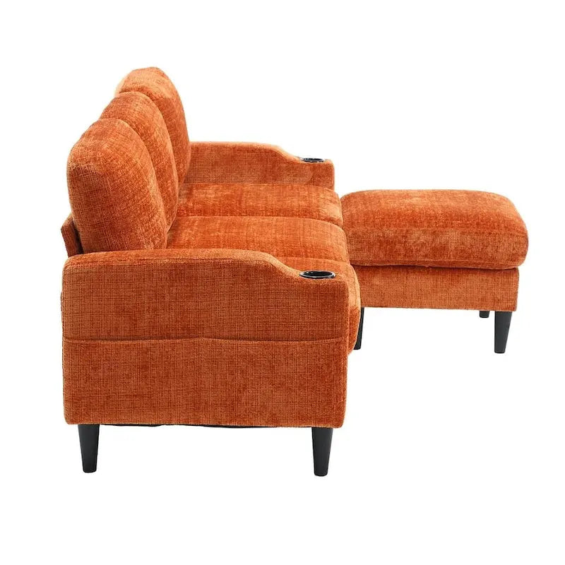 Grey / Teal / Beige / Pink / Emerald / Yellow / Orange Chenille L-Shaped Sectional Sofa with Storage Ottoman, Seats 3–4