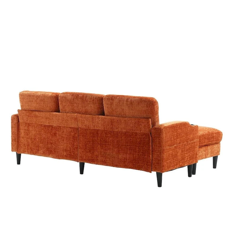 Grey / Teal / Beige / Pink / Emerald / Yellow / Orange Chenille L-Shaped Sectional Sofa with Storage Ottoman, Seats 3–4