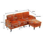 Grey / Teal / Beige / Pink / Emerald / Yellow / Orange Chenille L-Shaped Sectional Sofa with Storage Ottoman, Seats 3–4