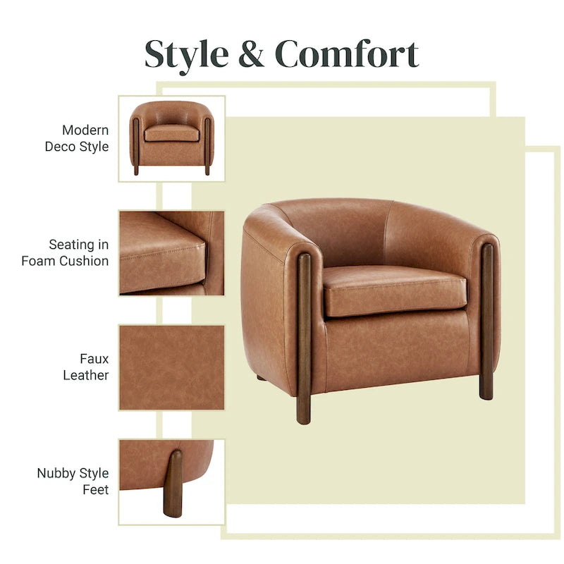 Accent Arm Chair – Sage Gray / Barley Beige / Vintage Cider, Fabric & Faux Leather, 1-Seat