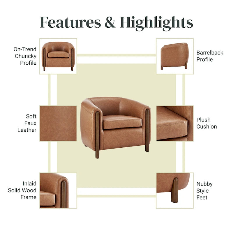 Accent Arm Chair – Sage Gray / Barley Beige / Vintage Cider, Fabric & Faux Leather, 1-Seat