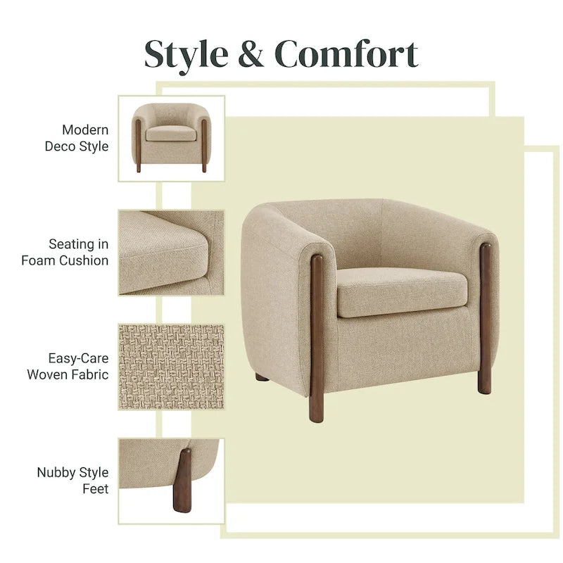 Accent Arm Chair – Sage Gray / Barley Beige / Vintage Cider, Fabric & Faux Leather, 1-Seat