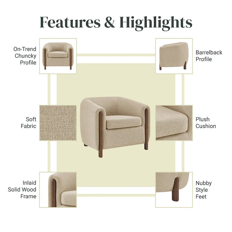 Accent Arm Chair – Sage Gray / Barley Beige / Vintage Cider, Fabric & Faux Leather, 1-Seat