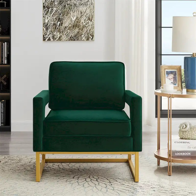 Emerald / Cream / Black / Navy Velvet Accent Chair – Gold Metal Frame, Single Seat