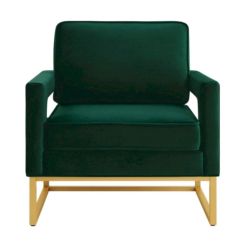 Emerald / Cream / Black / Navy Velvet Accent Chair – Gold Metal Frame, Single Seat