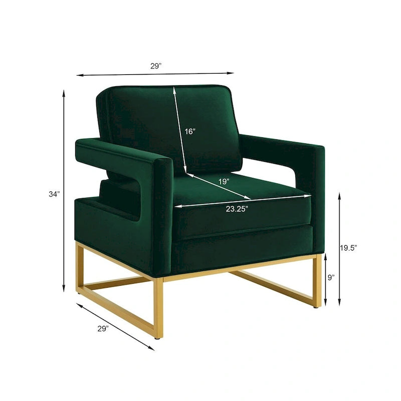 Emerald / Cream / Black / Navy Velvet Accent Chair – Gold Metal Frame, Single Seat