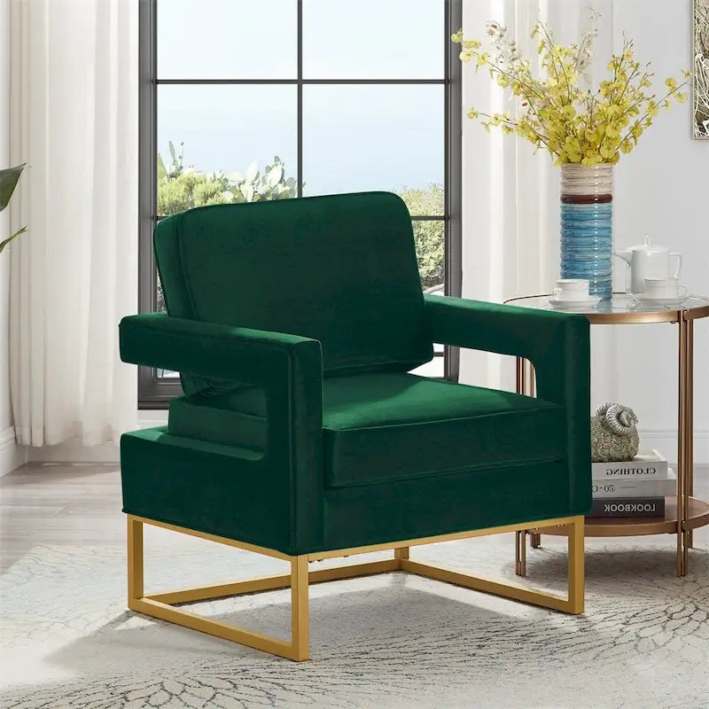 Emerald / Cream / Black / Navy Velvet Accent Chair – Gold Metal Frame, Single Seat