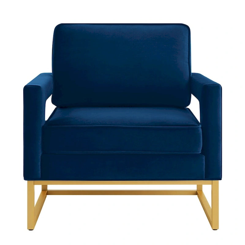 Emerald / Cream / Black / Navy Velvet Accent Chair – Gold Metal Frame, Single Seat