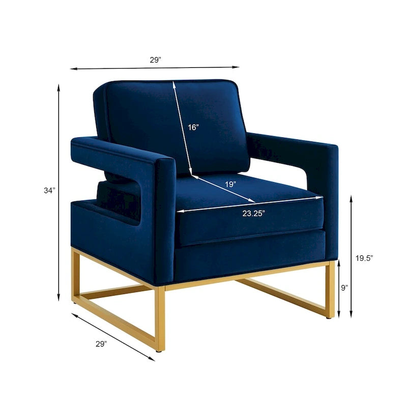 Emerald / Cream / Black / Navy Velvet Accent Chair – Gold Metal Frame, Single Seat