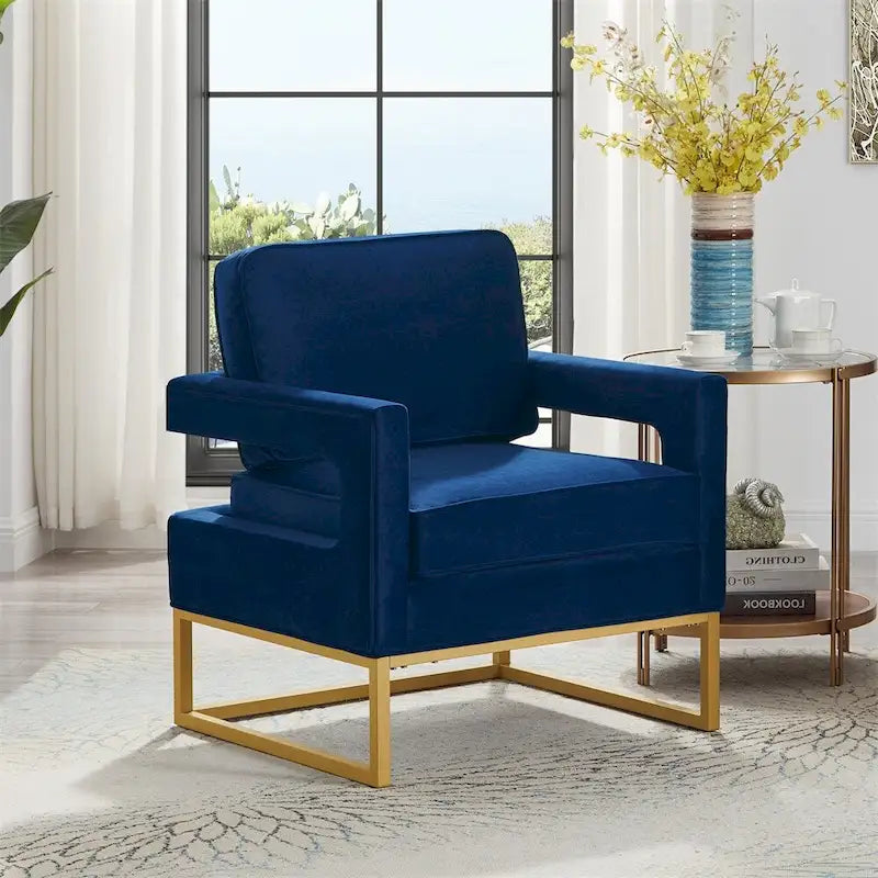 Emerald / Cream / Black / Navy Velvet Accent Chair – Gold Metal Frame, Single Seat