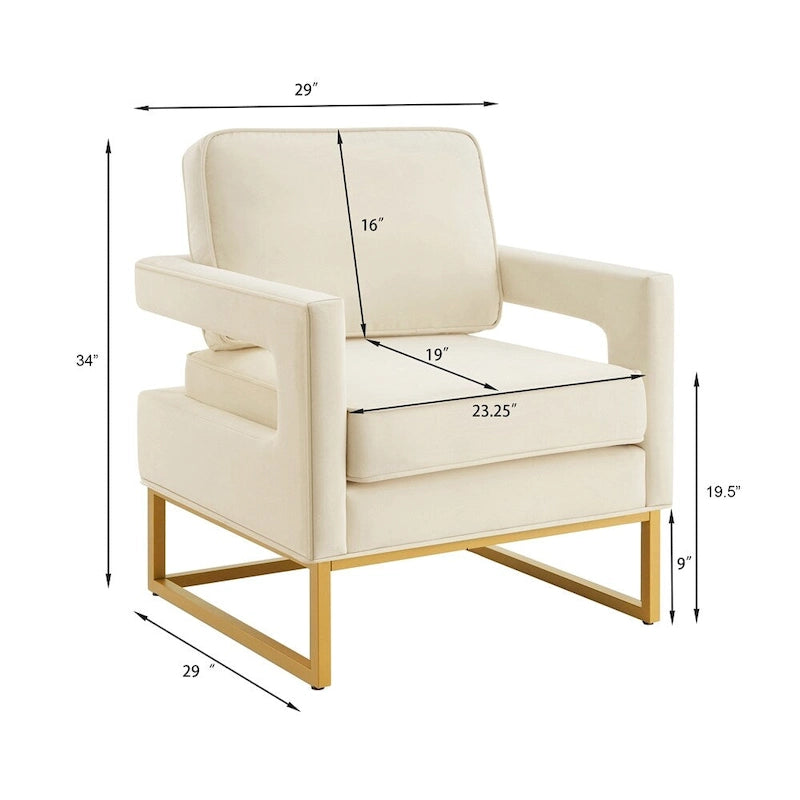 Emerald / Cream / Black / Navy Velvet Accent Chair – Gold Metal Frame, Single Seat