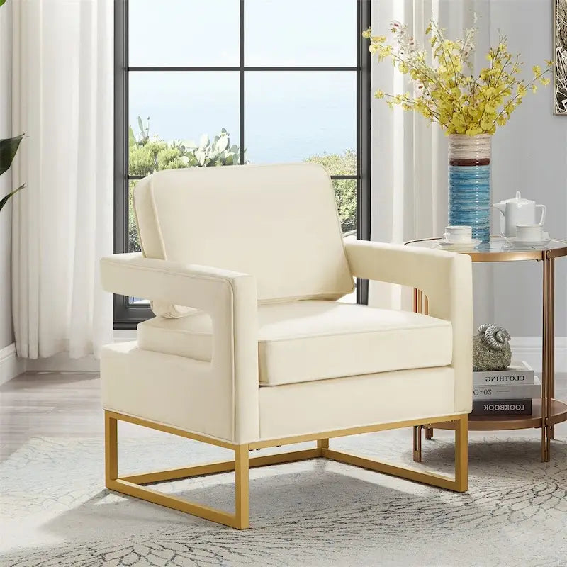Emerald / Cream / Black / Navy Velvet Accent Chair – Gold Metal Frame, Single Seat