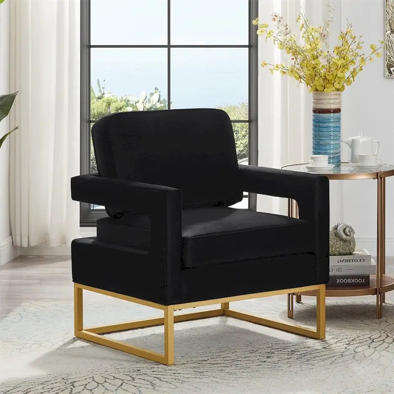 Emerald / Cream / Black / Navy Velvet Accent Chair – Gold Metal Frame, Single Seat