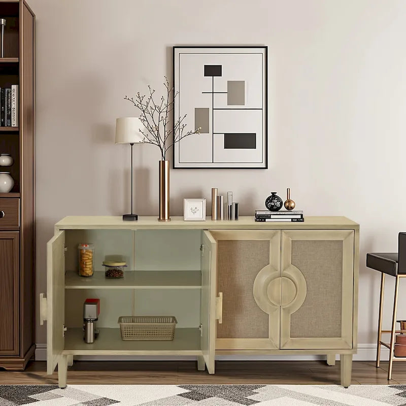 Armoire de rangement 4 portes naturelle avec portes en lin