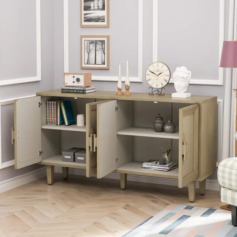 Armoire de rangement 4 portes naturelle avec portes en lin