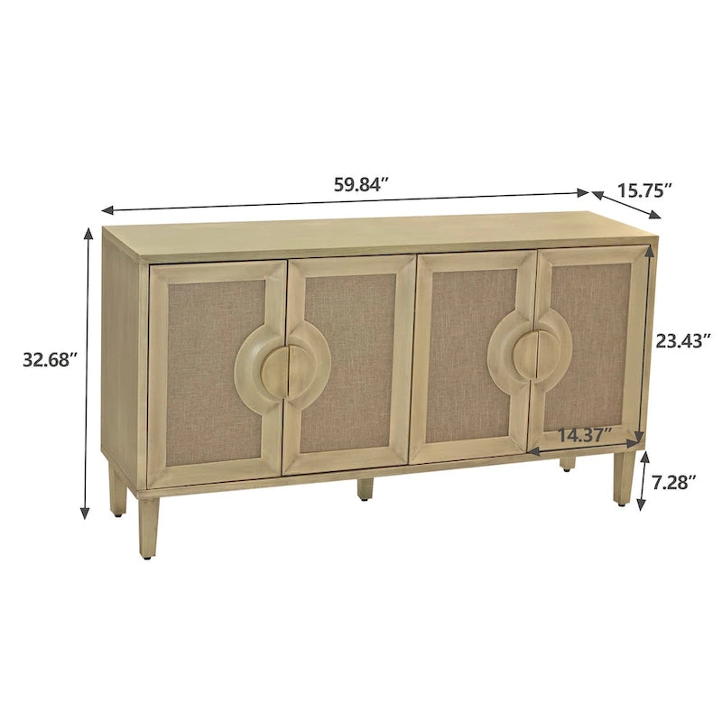 Armoire de rangement 4 portes naturelle avec portes en lin