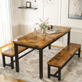 3-Piece Dining Table Set with 2 Benches, Rustic Brown / Black / Beige, Seats 4–6