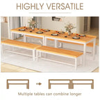 3-Piece Dining Table Set with 2 Benches, Rustic Brown / Black / Beige, Seats 4–6